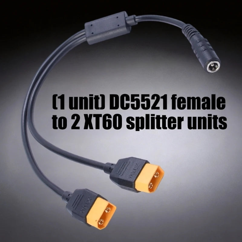 DC5521 to Double 60 Power Splitter Cable, 60 Y Split Power Cord for Battery Connection, Chargers and Adapter Wiring Use K1KF Quake