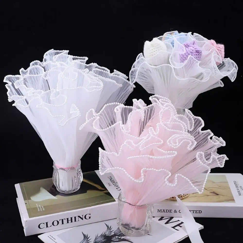 28cmx4Yards Flower Bouquet Wrapping Lace Mesh Material Pearl Wave Yarn Florist Packaging Pearl Edges Flower Wrapping Paper Quake