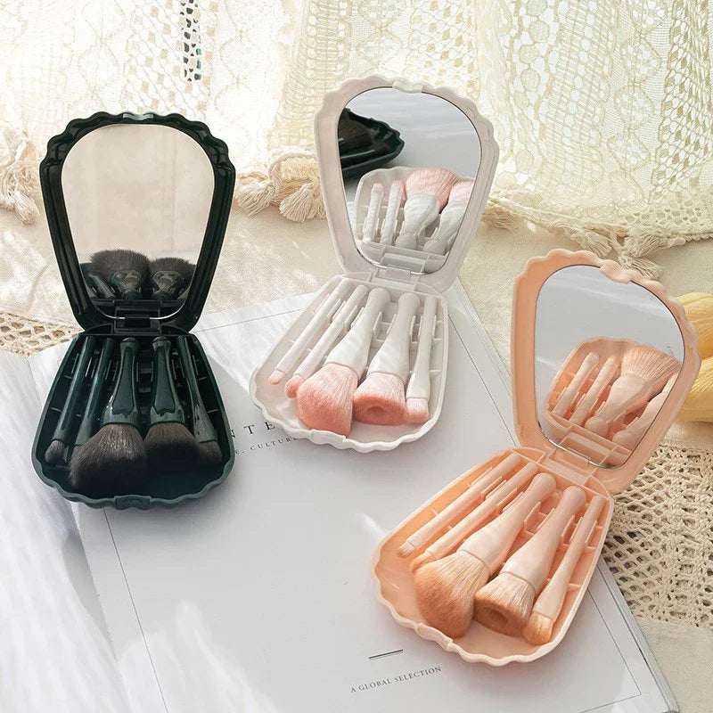 5Pcs Shell Portable Makeup Brush Set HD Mirror Soft Fiber Hair Beauty Tool Repair Brush Lip Brush Full Set Of Cosmetic Brush Quake