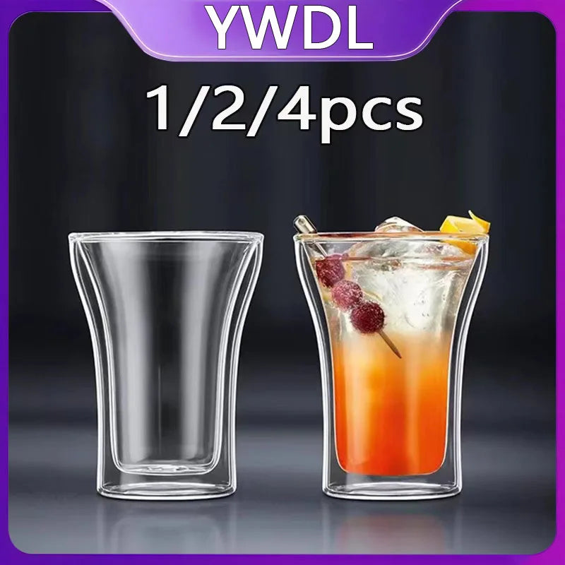 YWDL 1/2/4pcs Clear Double Wall Glass Cup Breakfast Mug High Borosilicate Glass Insulated Coffee Tea Cup Tea Drink Cups Quake