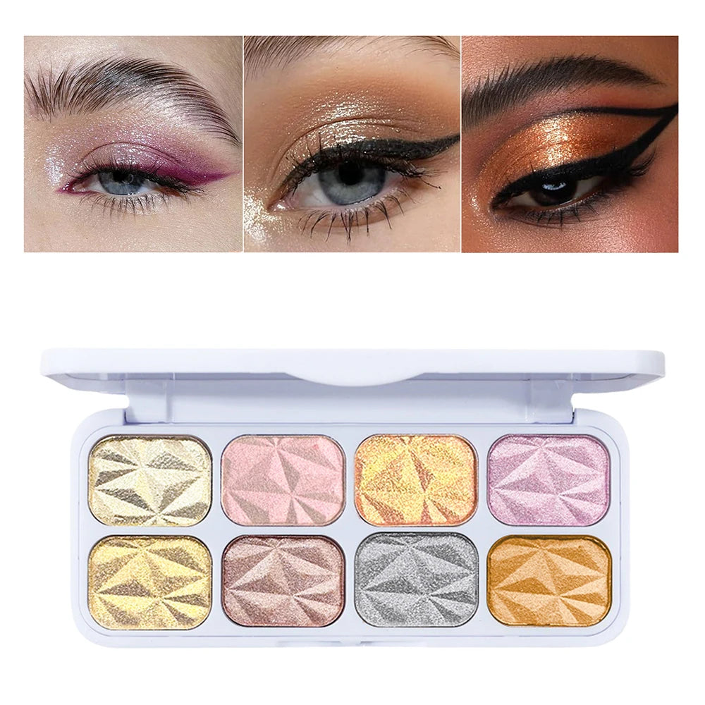 8 Color Highlight and Blush Eyeshadow Palette, Matte Pink Blush and Shimmer Shimmer Highlight Eyeshadow Makeup Cosmetics Quake 8 Color Eyeshadow