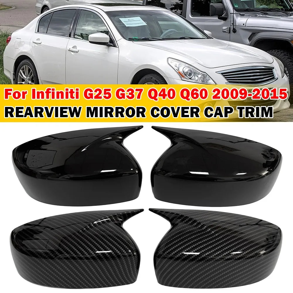 For Infiniti G25 G37 Q40 Q60 2009-2015 Car Sticker Rearview Side Mirror Cover Wing Cap Exterior Door Rear View Case Trim Carbon Quake