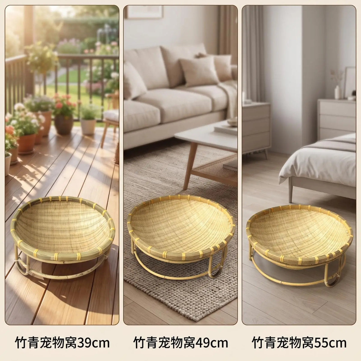 Woven Rattan Cat Cradle Bed for Indoor Pets Bamboo Sleeping Basket Elevated Breathable Pet Nest for Small Dogs Kittens Quake