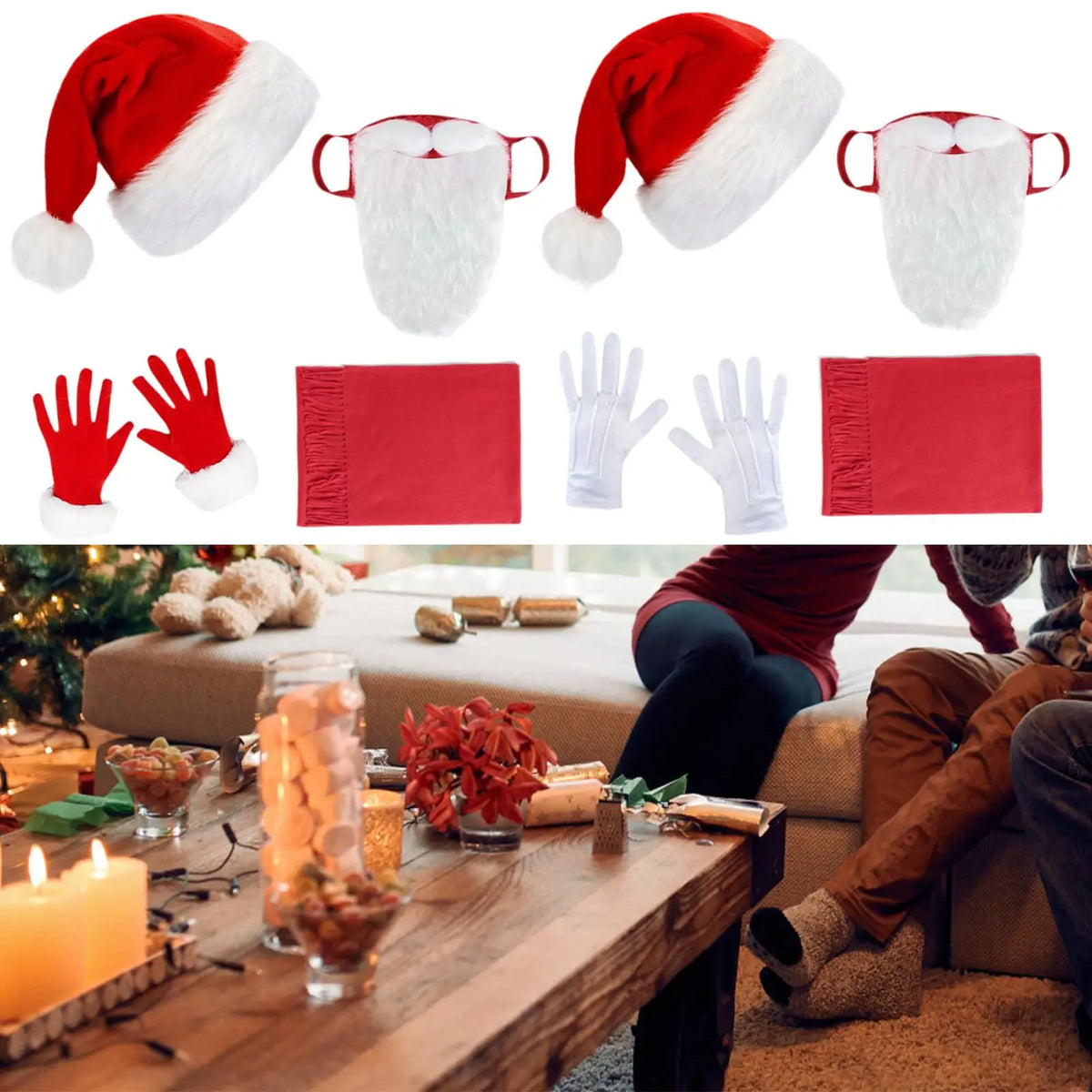 Santa Claus Beard Cover DIY Fancy Dress Funny Costume Accessories Xmas Hat for Role Playing Christmas Halloween Carnival Party Quake