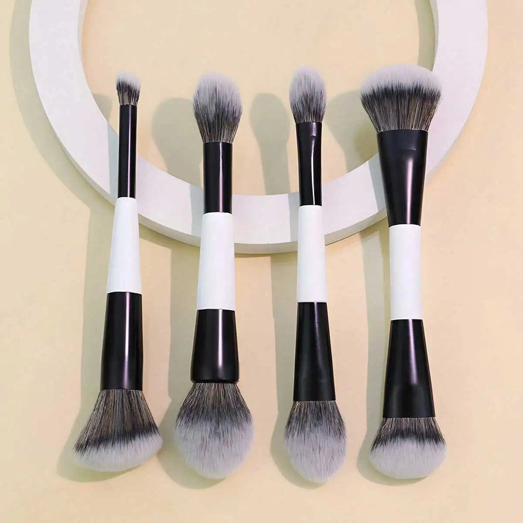 4pcs Double-Ended Makeup Brush Set. Multi-Functional Foundation, Blush, Powder, Highlighter, Contour And Concealer Brushes Quake