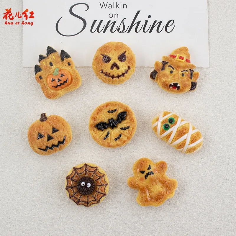 20Pcs Halloween Pumpkin Ghost Spider Biscuits Bread Resin Cabochon Flatback Figurines DIY Ornament Decor Crafts Accessories Quake