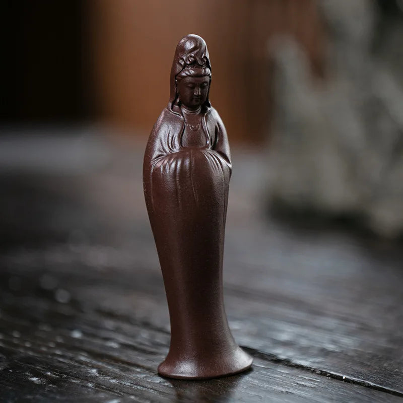 Zisha Tea Pet Zizai Guanyin Small Ornament Handmade Figure Buddha Statue Sculpture Ceramic Tea Play Accessories Quake Purple Clay
