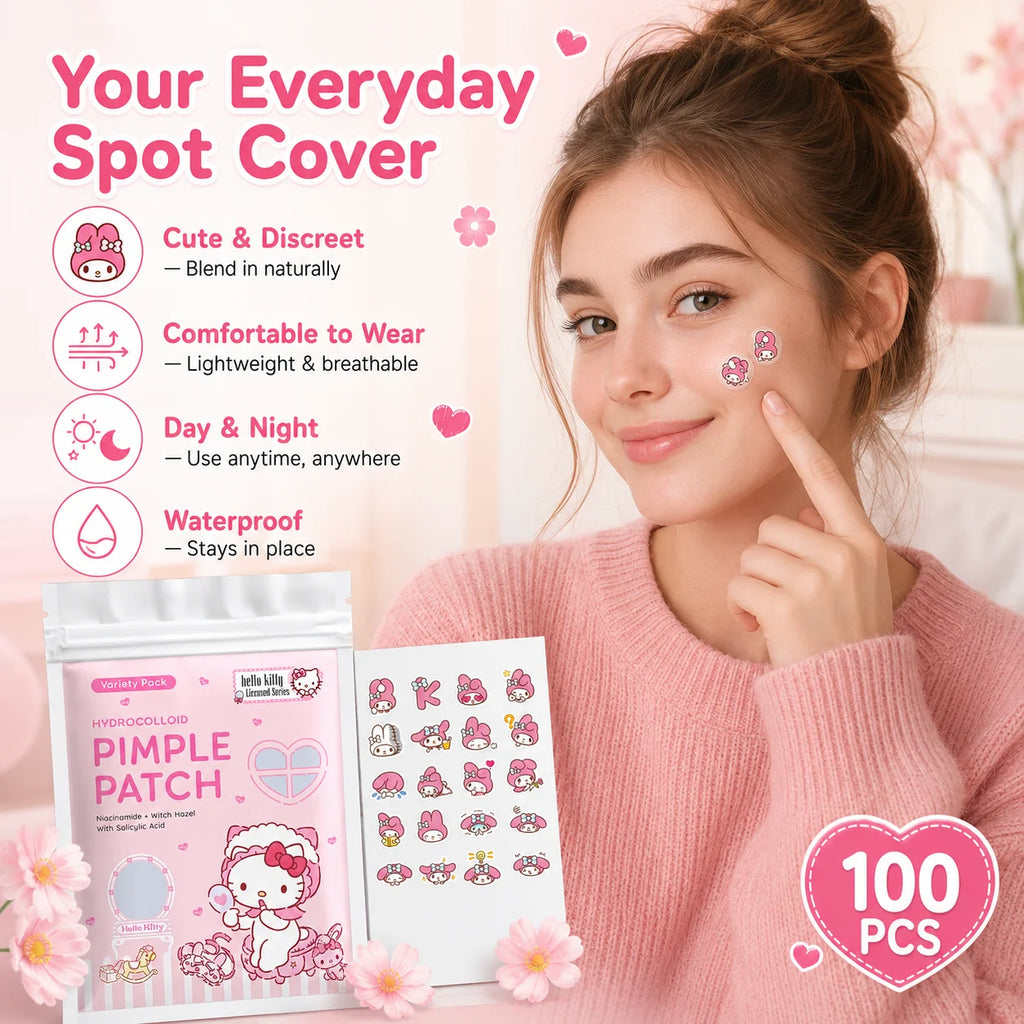 100PCS hello kitty Acne patches, facial acne patches, hydrogel acne removal patches, concealer Quake