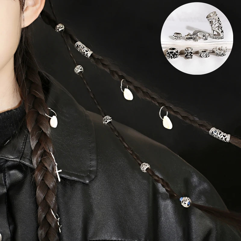 5 Pcs Hair Braids Reggae Dirty Braid Decorative Beads Styling Tools Silver Gold Dread Dreadlock Beads Rings for Hair Accessories Quake