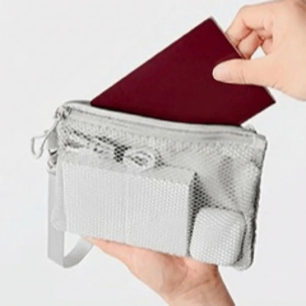 Lightweight Mesh Storage Bag Polyester Solid Color Toiletry Bag With Zipper Multifunctional Cosmetic Bag Toiletry Storage Quake Grey-M