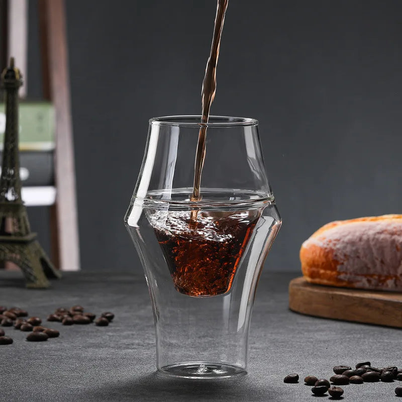 YWDL New Creative Double-layer Glass Cup Espresso Coffee Cup Anti-scalding Milk Party Brandy Wine Teacup Mug 120/250/335ml Quake