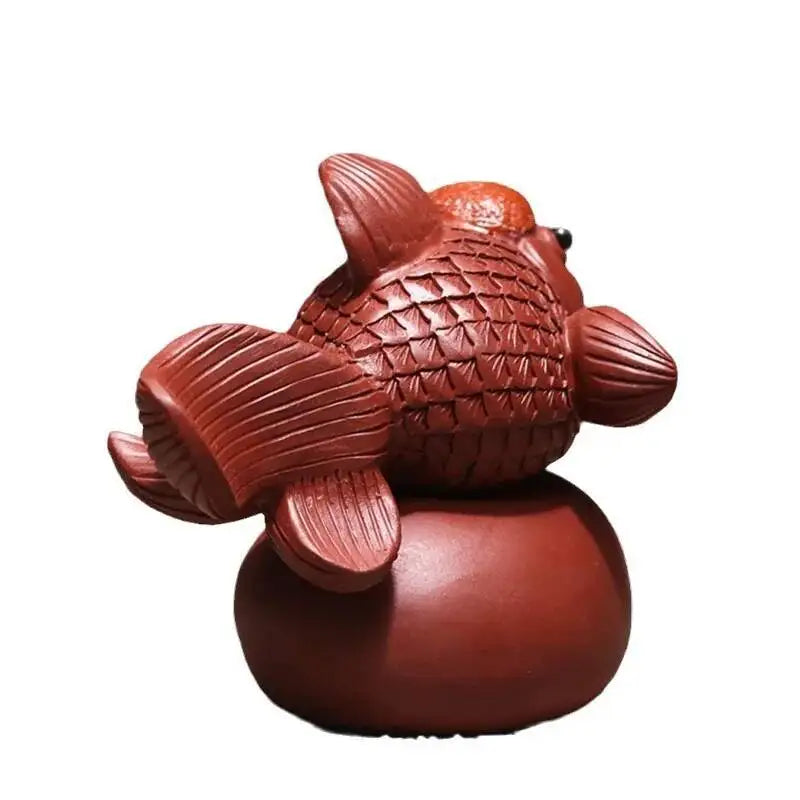 Zisha Tea Pet Goldfish Ornament Handmade Lucky Head Tea Set Accessories Ceramic Sculpture Quake