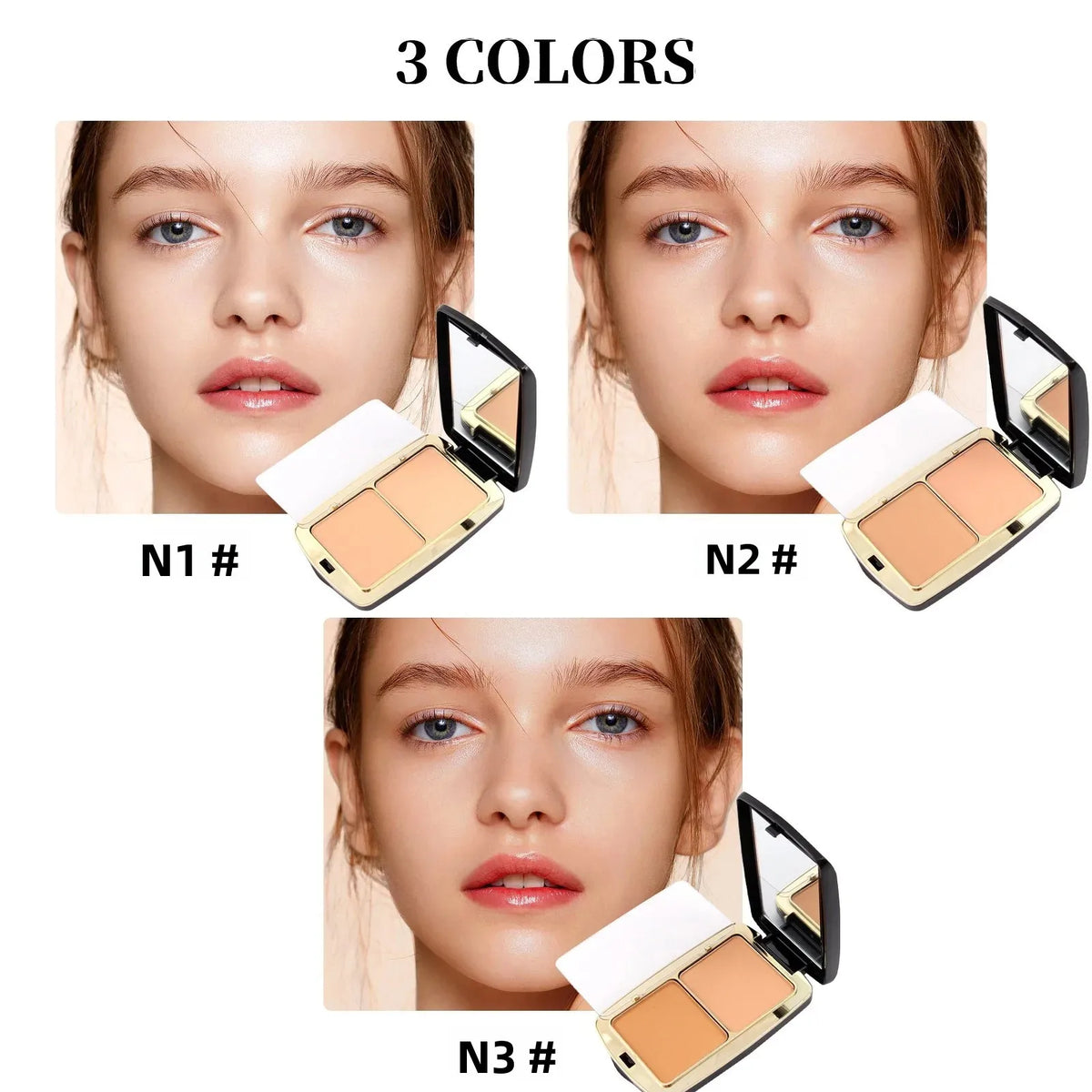 MISSROSE Double Layer Pressed Face Powder with Mirror 3 Natural Colors Lightweight Matte Finish Setting Powder for Valentine's Quake