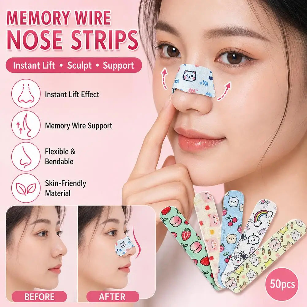 50Pcs 16D Memory Support Nose Shaping Strips Refined Nose Shape Reshape Nose Lifter Cartoon Bridge Lifting Up Quake