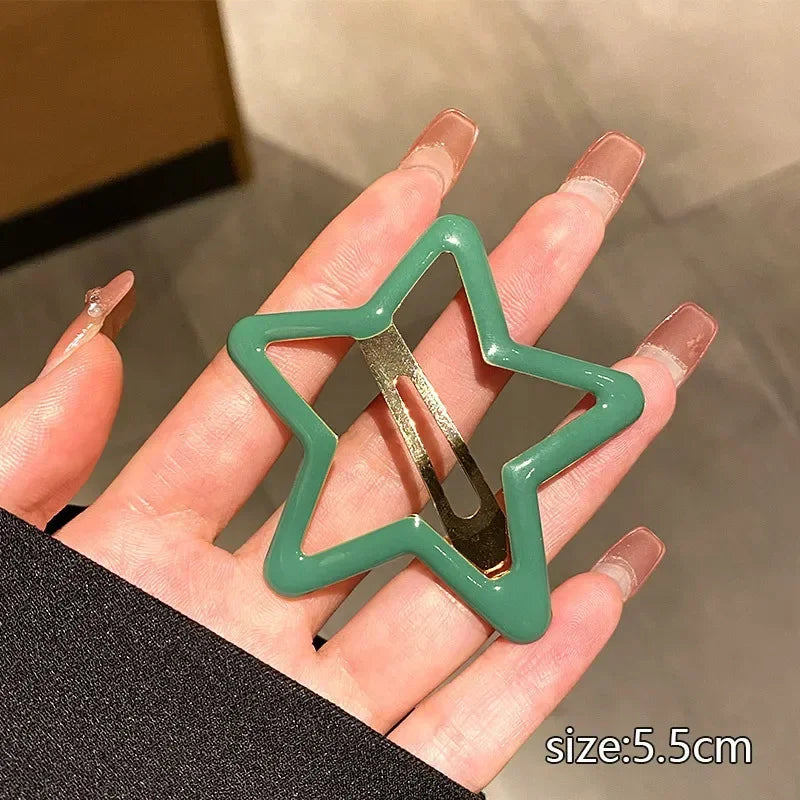 Colorful Y2K Star Hair Clips Women Girls Pentagram Clouds Metal Snap Clip Hairpins Barrettes Hair Grip Jewelry Bobby Hair Pins Quake green