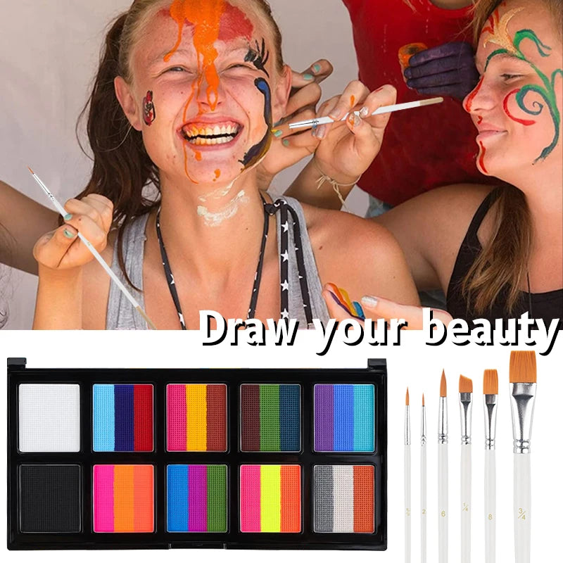 26 Colors Body Paint Set with Brushes and Stickers Water-Soluble UV Luminous Face Body Paint Art for Stage Performances Makeup Quake 2pcs B