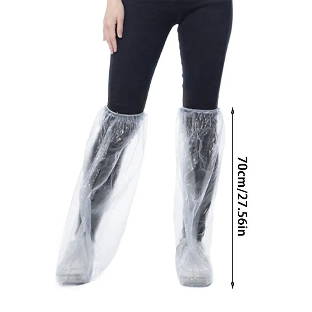 10Pcs Waterproof Rain Shoes Cover Thickened Transparent Disposable Shoe Cover with Rubber Band Wear-resistant Long Boot Covers Quake