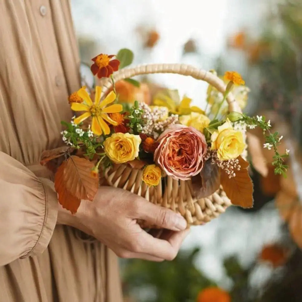 Willow Rattan Flower Girl Baskets Yellow Woven Basket Flower Arrangement Basket Sturdy Storage With Handle Quake