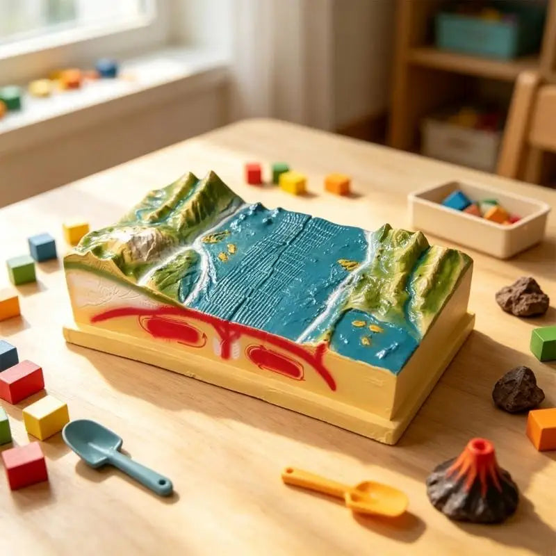 Plate Motion and Landform Teaching Model With Raised 3D Terrain, Visible Side Panels, PVC Geography Aid for Classroom K1KF Quake