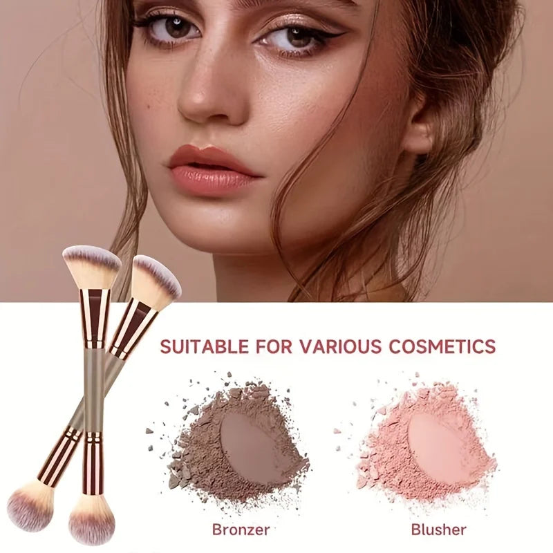 Multifunctional Double Head Makeup Brush Angled Contour & Powder Blush Highlighter Brush Soft Fluffy Cosmetic Make Up Brushes Quake