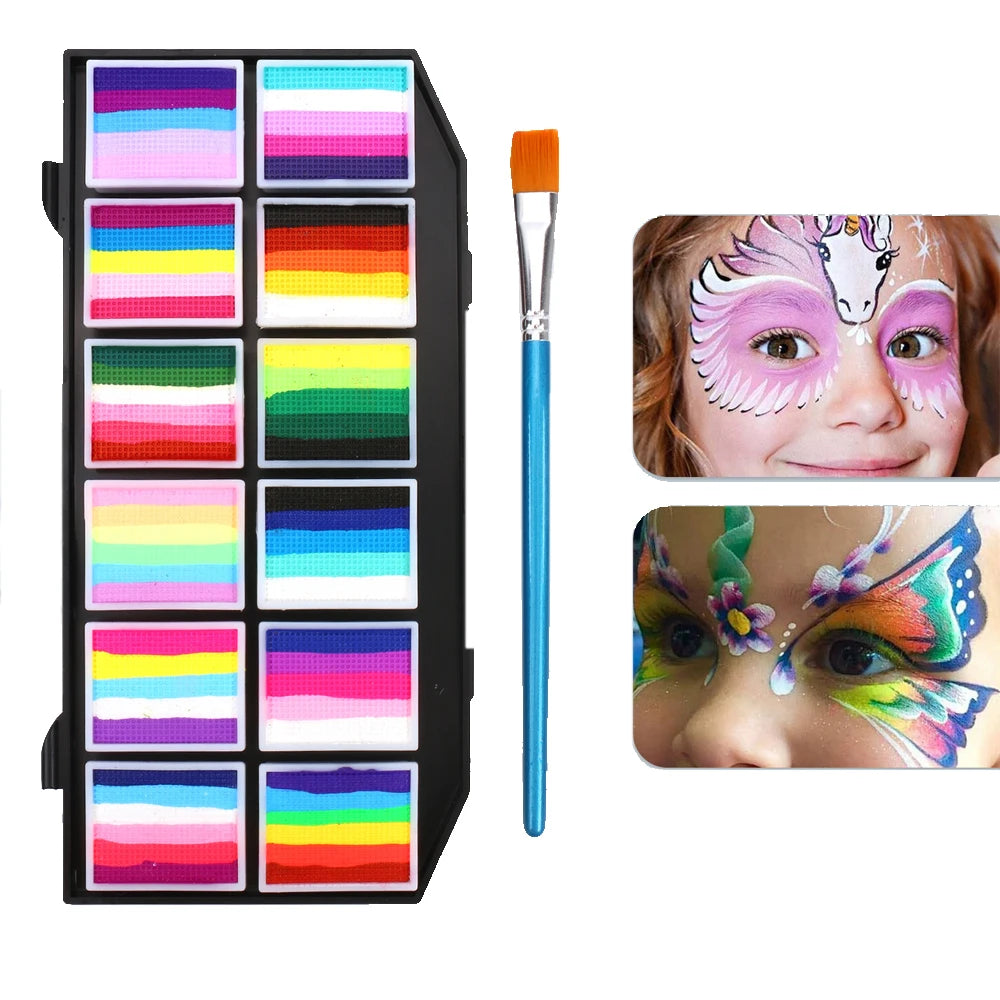 12 Colours Water-Soluble Rainbow Palette Children's Face Body Paint, Halloween Stage Makeup Body Paint Pigments Face Makeup Quake A