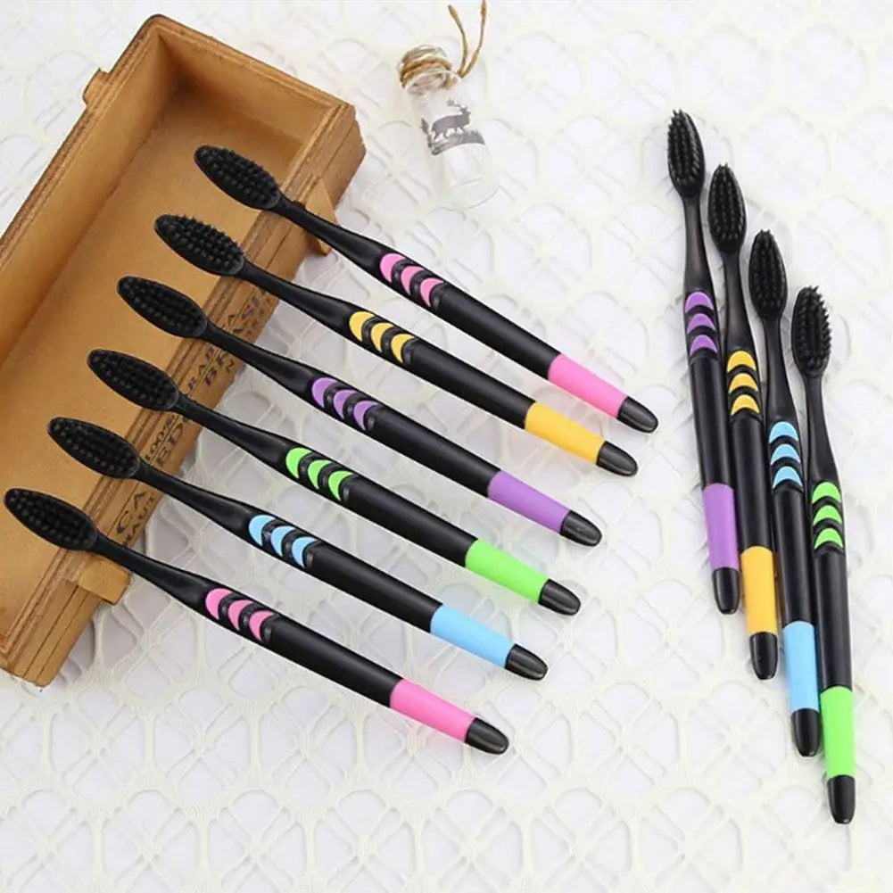 10 Pieces Packed Soft Bristle Bamboo Charcoal Black Hair Ultra-Fine Beauty Toothbrush Couple Suit Oral Cleaning Tools Quake