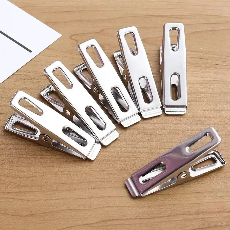 Stainless Steel Metal Clothespin Set 20pcs - Flat Mouth Binder Clips for Laundry, Drying, Socks, Clothes & Home Organization Quake M483 20PCS