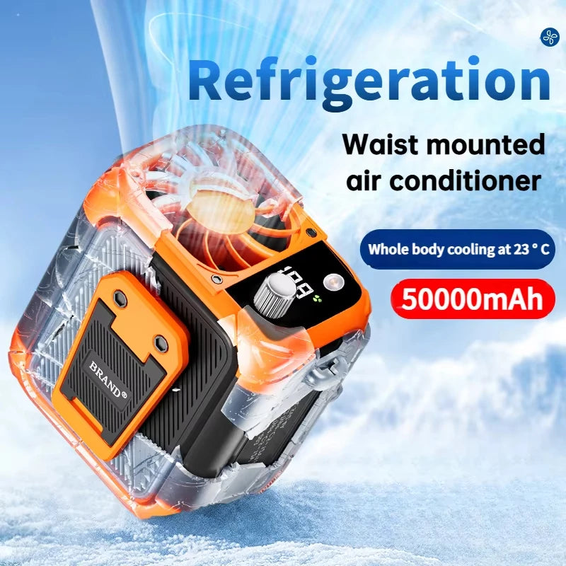 Mini high-speed waist fan, bladeless USB hanging neck fan, outdoor multifunctional mobile power lighting digital display fan Quake