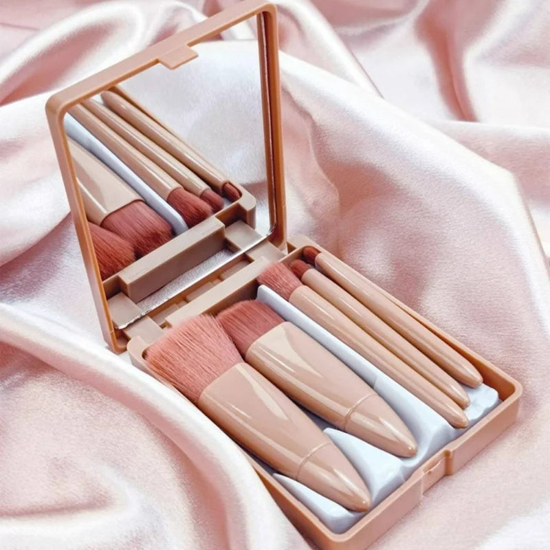 Mini Makeup Brush Set With Mirror Case Portable Travel Cosmetic Brushes Soft Synthetic Bristles Facial Quake