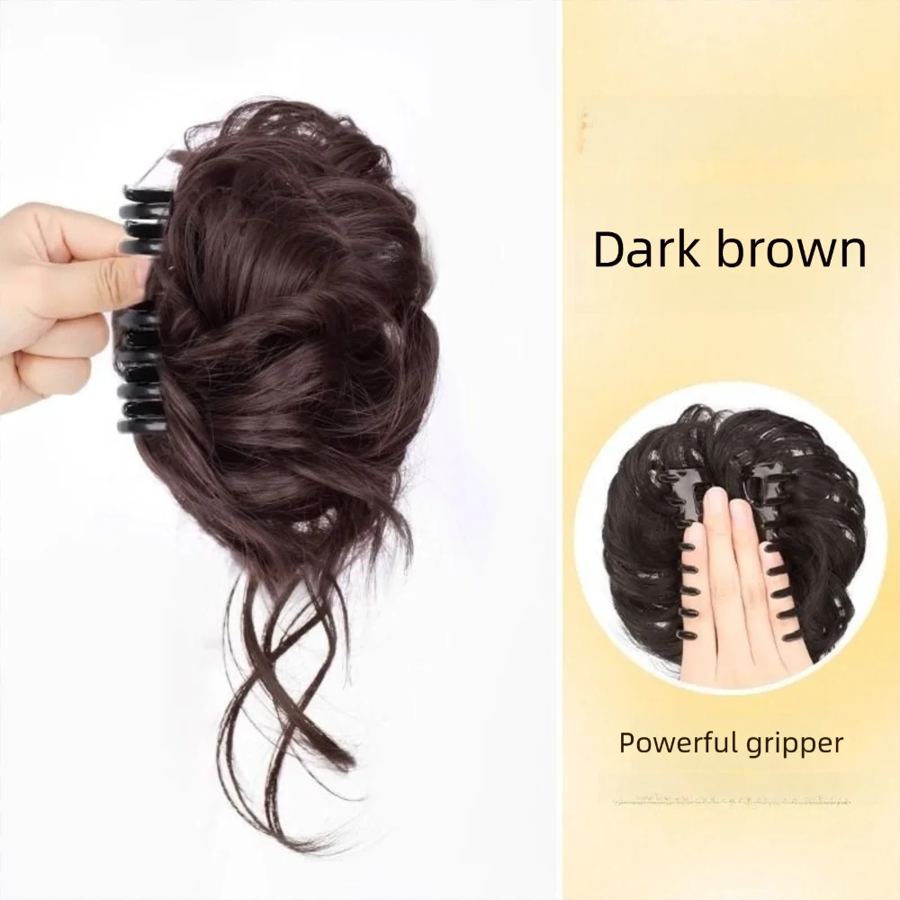 New Synthetic Hair Bun Claw Clip Natural Fluffy Bun Head Wig Brown Black Curly Hair Hairpiece Hair Accessories Quake Dark Brown