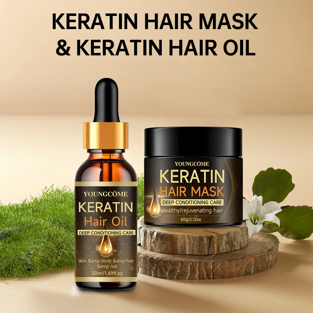 Keratin Hair Mask Professional Hair Mask Deep conditioner essential oil set,RepairDry Frizzy Damaged Cream Pro Soft Smooth Shiny Quake