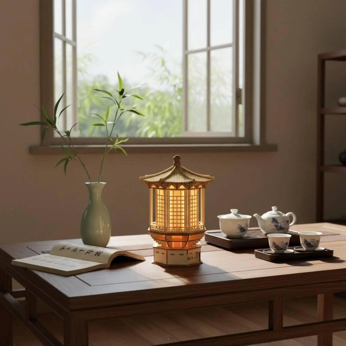 Basswood Plywood Palace Pagoda Lamp Kit Traditional Chinese Aesthetic Craft Art Deco Table Light for Study Room Quake