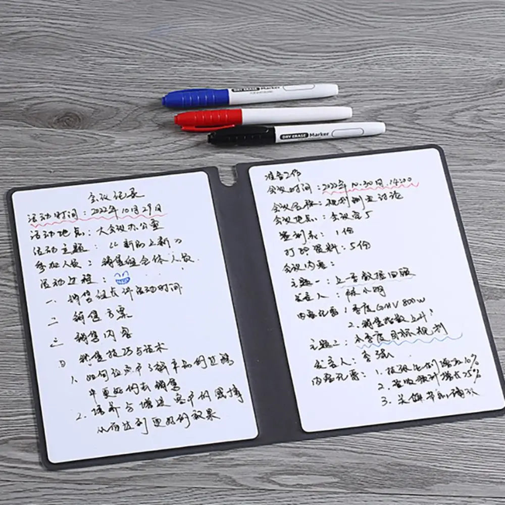 Reusable A4 Whiteboard Notebook With Whiteboard Pen Leather Erasable Whiteboard Draft With Erasing Cloth Stationery Quake