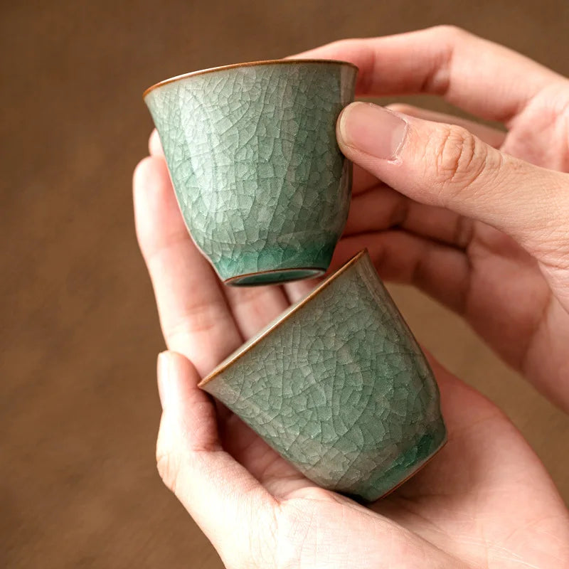Ru kiln ice flower tea cup master cup single cup open piece ceramic kung fu tea set tea cup home hospitality cup Quake