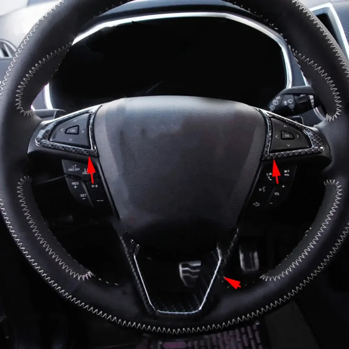 For Ford Mondeo Fusion EDGE 2013-2020 Ford Galaxy S-Max ABS Carbon Fiber Style Inner Car Steering Wheel Cover Trim Frame Decor Quake