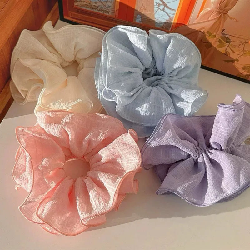 Wrinkle Chiffon Scrunchies for Women Girls Sweet Hair Ropes Elegant Temperament Exaggerated Hairbands Vacation Hair Accessories Quake