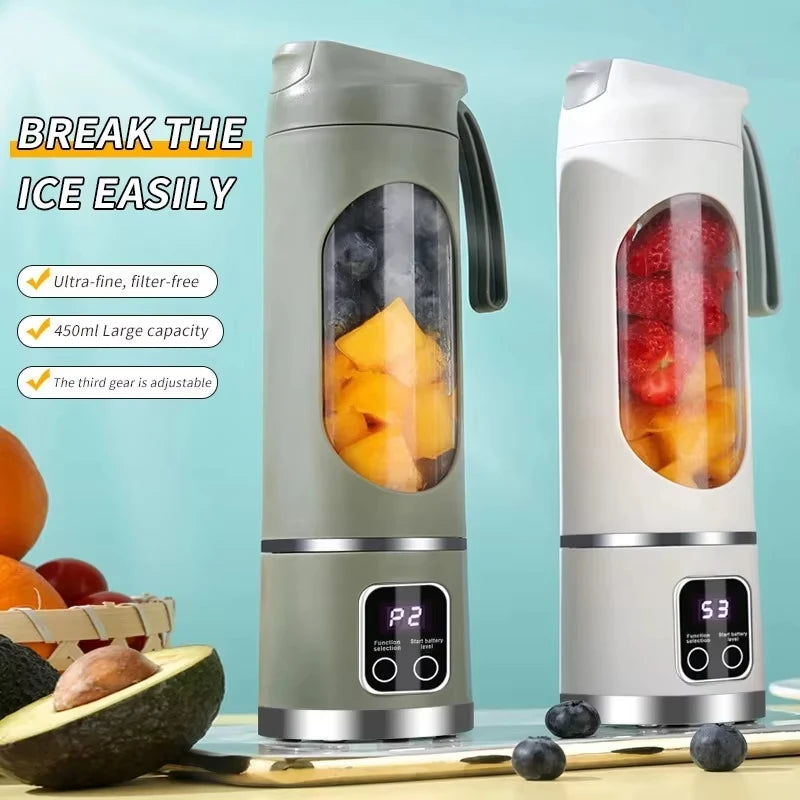 12 Blades Portable Fruit Juicer 450ml Capacity 3 Gears USB Rechargeable Blender Ice Crusher Quake