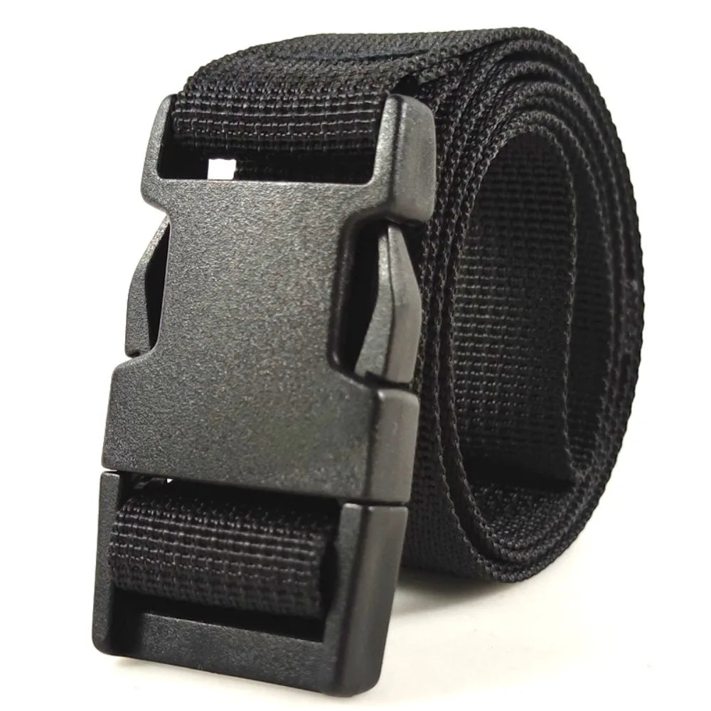 Quick Release Nylon Braided Belt Adjustable Casual Plastic Buckle Waistband Leisure Luxury Brand Design Quake Black-3.8cm width-