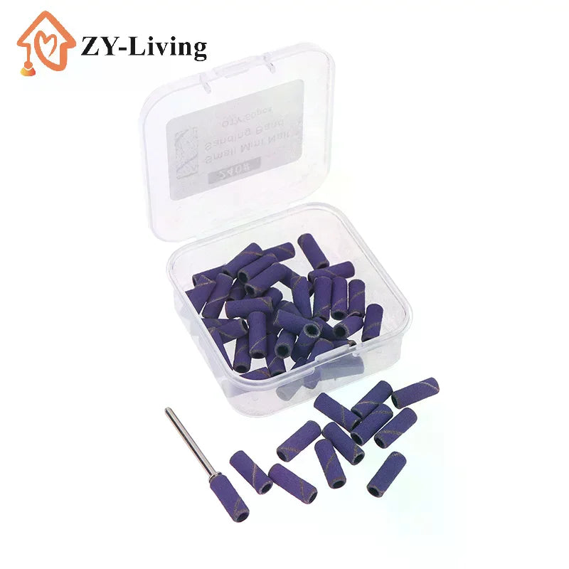 50PCS Tapered Nail Sanding Bands With Metal Mandrel, Purple 240 Fine Grit Sanding Bands For Nail Drill Manicure Quake