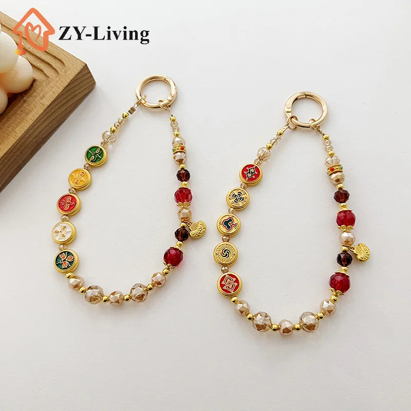 1PCS Chinese Style Mobile Phone Chain Universal Mobile Phone Lanyard Fashion Mobile Phone Anti Loss Short Wrist Strap Gifts Quake