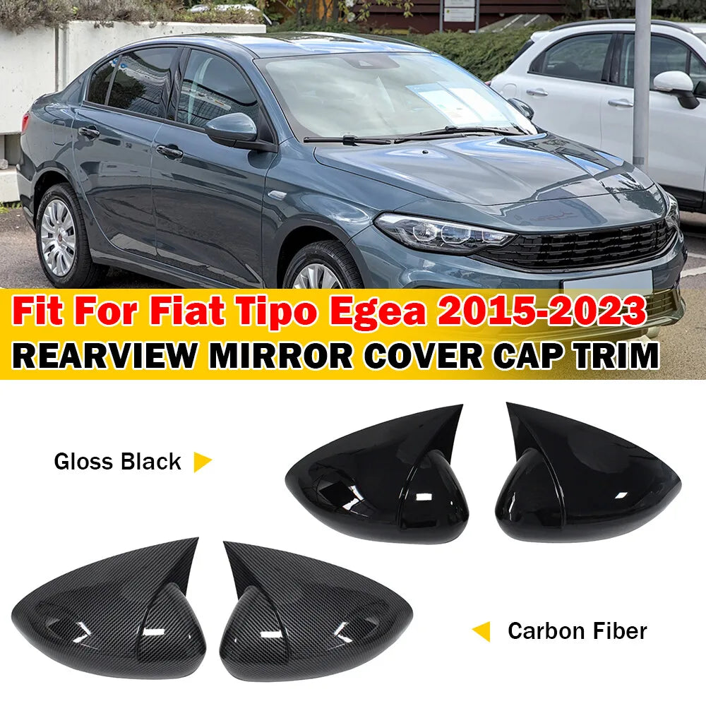 For Fiat Tipo Egea 2015-2023 Car Sticker Rearview Side Mirror Cover Wing Cap Exterior Door Rear View Case Trim Carbon Fiber Look Quake