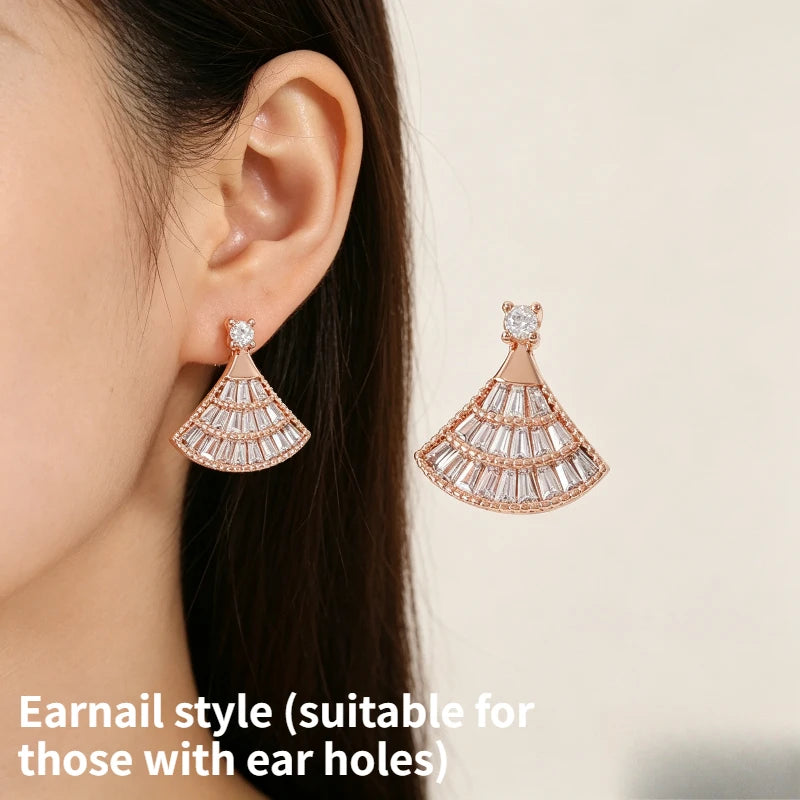 Fan Shaped Earrings Layered Skirt Shaped Rose Gold Earrings Light Luxury Earrings for Ladies Elegant Daily Earrings Quake