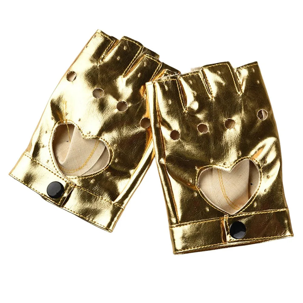 New Fashion PU Leather Fingerless Dance Glove Gothic lolita Jazz Style Driving Dress Performance Mittens Quake Gold