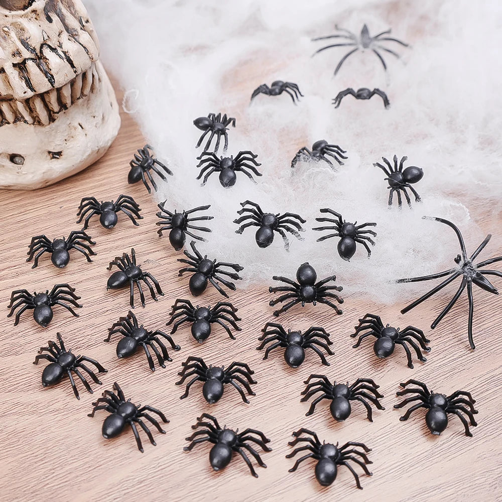 50/500pcs Horror Mini Black Spider Simulation Insects Toys Haunted House Spider Decor Supplies Halloween Home Party Decorations Quake