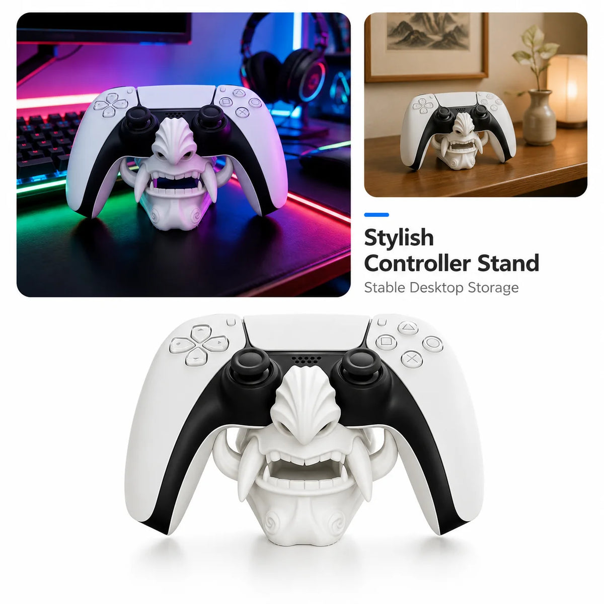 PS5 Controller Stand Ghost Mask PLA Gamepad Holder Desktop Display Dock for Gaming Room Office Desk Halloween Birthday Gift Quake