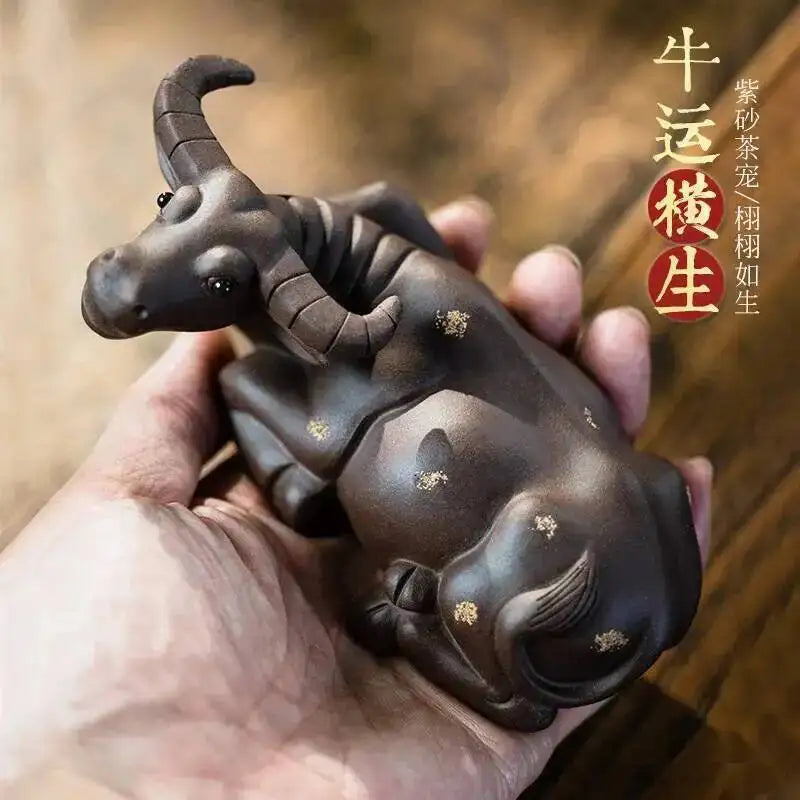 Purple Clay Tea Pet Water Buffalo Ornament Zodiac Ox Sculpture Creative Tea Set Tea Player Home Tea Ceremony Accessories Can Be Quake