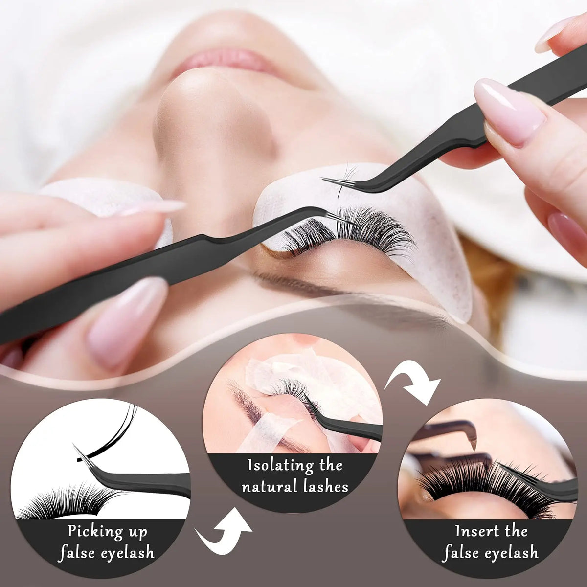 Tweezers with Protective Cover Curved Tip 1/9Pcs Eyelash Extension Tweezers, Stainless Steel Curved Tip Tweezers Pointed Tip Quake