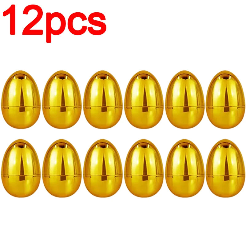 24/6PCS Golden Easter Eggs Plastic Empty Easter Egg Party Yard Game Prizes Supplies Children's Toys DIY Easter Home Decoration Quake 12PCS