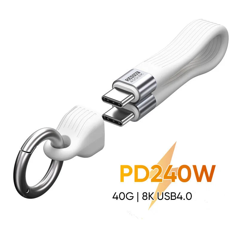 For Phones PD 240W Fast Charging Cable 40Gbps High‑Speed Data Transfer 8K Video Output Keychain Lanyard Cable Quake