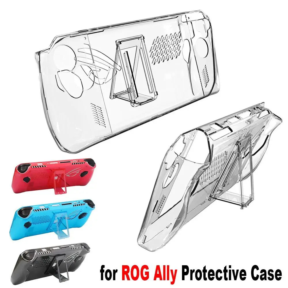 with Kickstand Protective Case Shockproof Transparent Back Cover PC Full Coverage Handheld Console Shell for Asus ROG Ally Quake